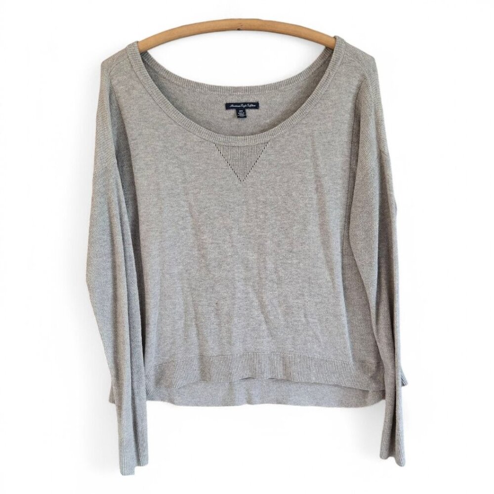 American Eagle Outfitters Knit Sweater Light Gray Long Sleeve Pullover M